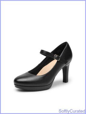 Vegan Leather Mary Jane High Heel Pumps 3.5 Inch Almond Toe Dress Shoes